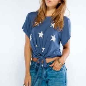 Wildfox Blue White Star Front Tie Crop Top Large